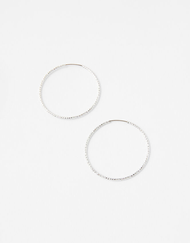 Medium Textured Hoop Earrings, Silver (SILVER), large