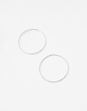 Medium Textured Hoop Earrings, Silver (SILVER), large