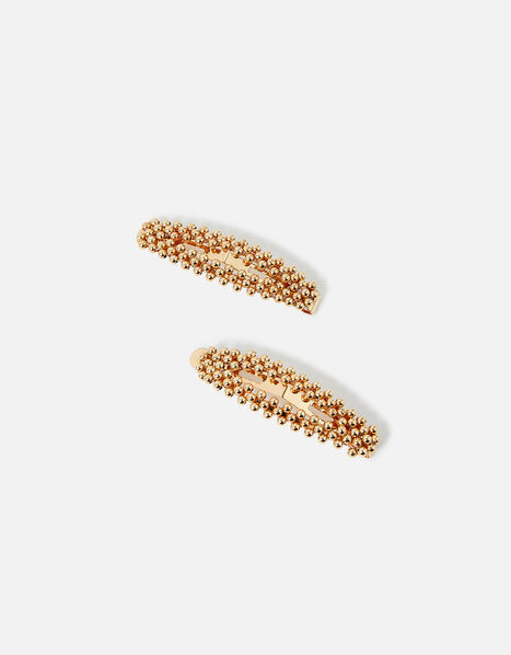 Gold Beaded Snap Hair Clips, , large