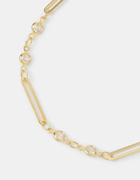 14ct Gold-Plated Cubic Zirconia Paperclip Bracelet, , large