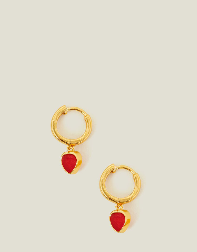 14ct Gold-Plated Heart Hoop Earrings, , large