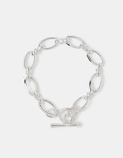 Sterling Silver-Plated Knot Chain T-Bar Bracelet, , large