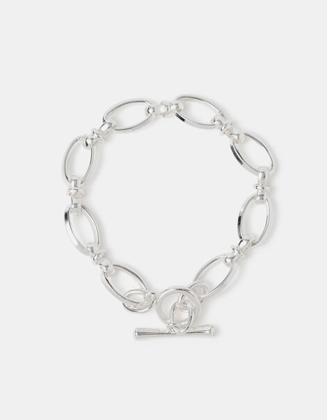 Sterling Silver-Plated Knot Chain T-Bar Bracelet, , large