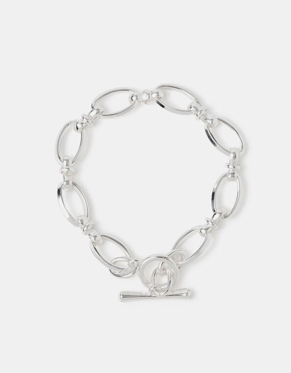 Sterling Silver-Plated Knot Chain T-Bar Bracelet, , large