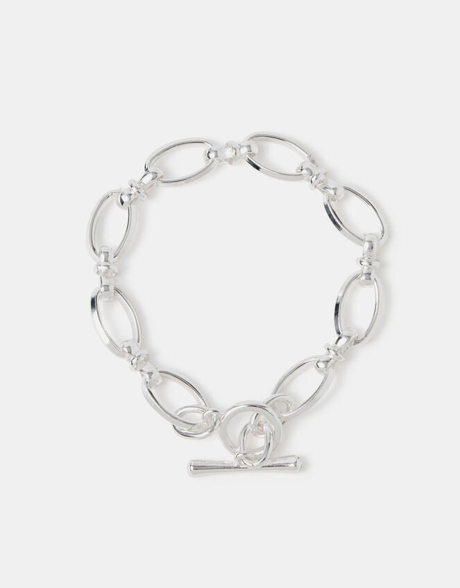 Sterling Silver-Plated Knot Chain T-Bar Bracelet, , large