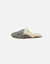 Embroidered Faux Fur Slippers, Multi (DARKS-MULTI), large