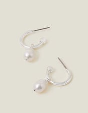 Sterling Silver Chunky Pearl Drop Hoops, , large