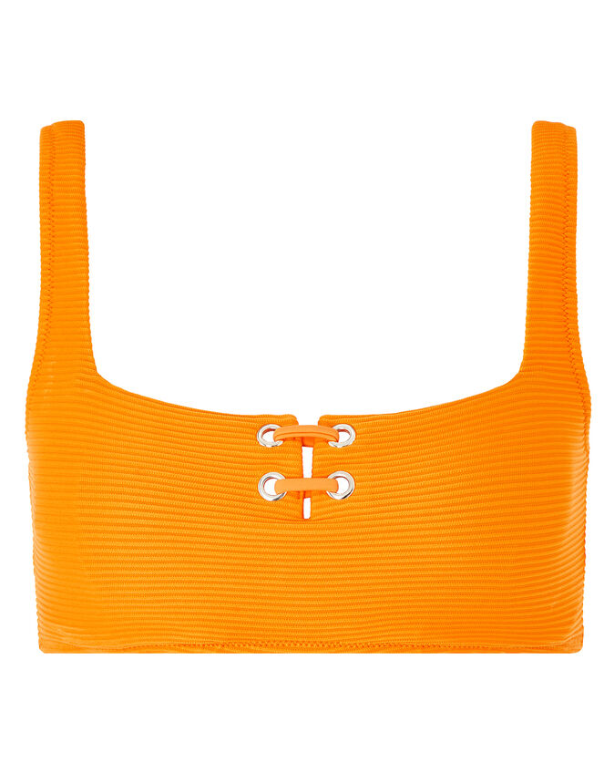 Eyelet Detail Ribbed Crop Top, Orange (ORANGE), large