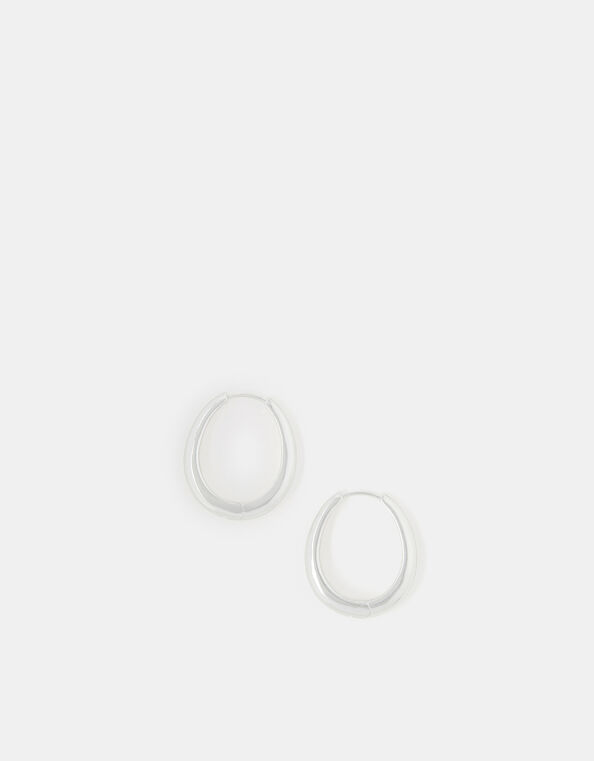 Sterling Silver-Plated Chunky Oval Hoops, , large
