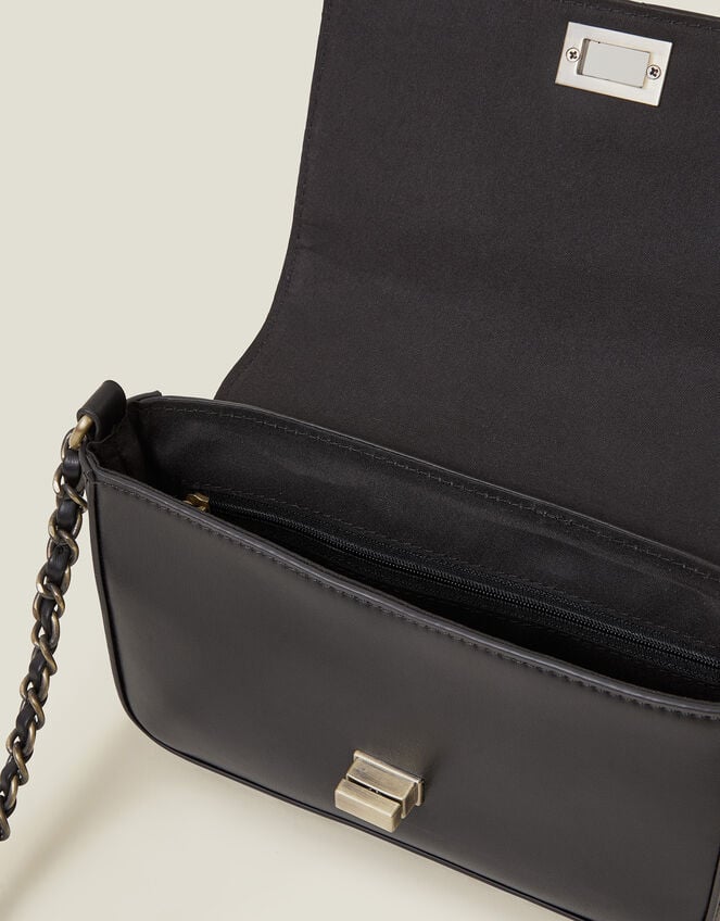 Chain Strap Faux Leather Cross-Body Bag, Black (BLACK), large