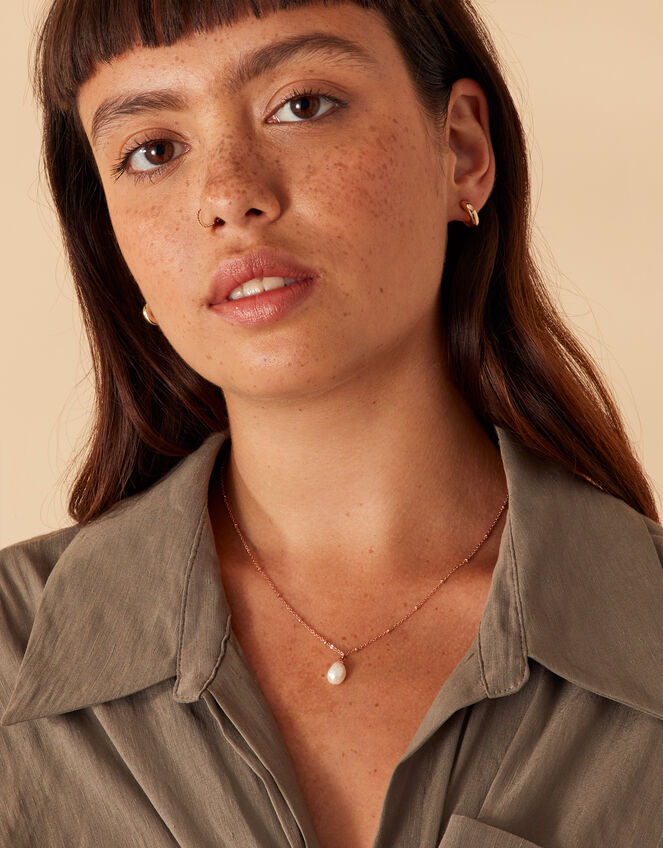 14ct Gold-Plated Irregular Pearl Necklace, Gold (ROSE GOLD), large