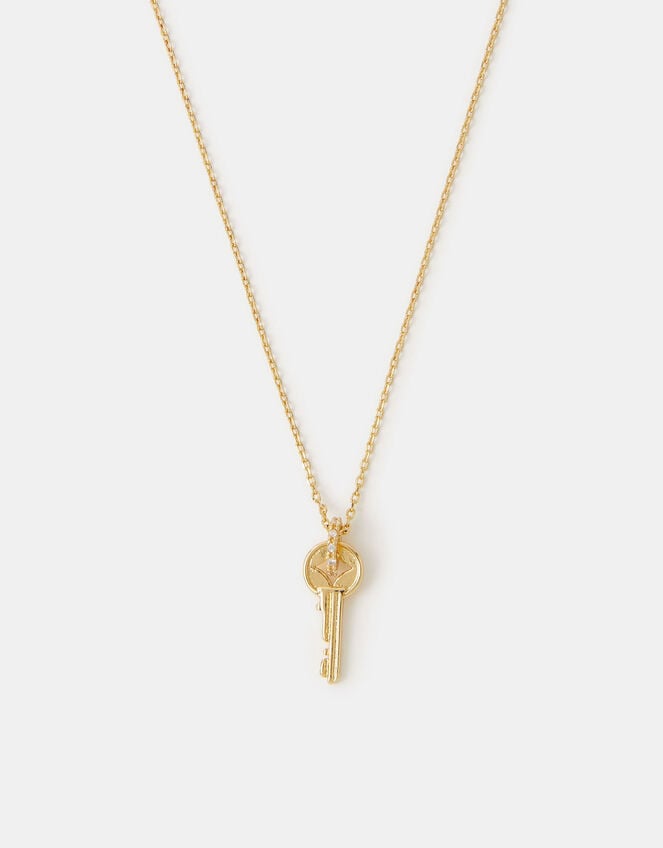 14ct Gold-Plated Key Pendant Necklace, , large