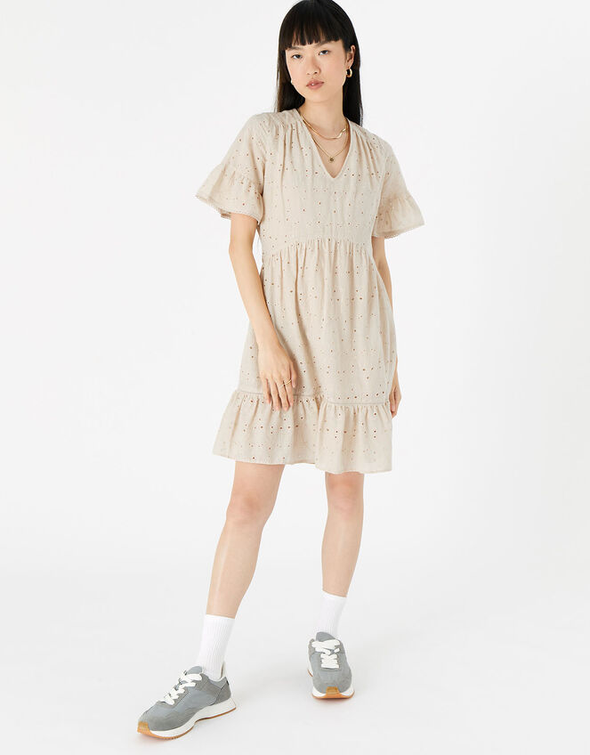 Schiffli Mini Dress , Camel (BEIGE), large