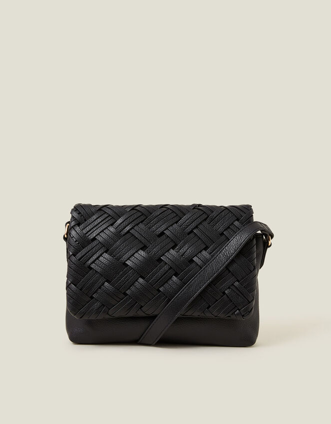 Woven Leather Cross-Body Bag, , large