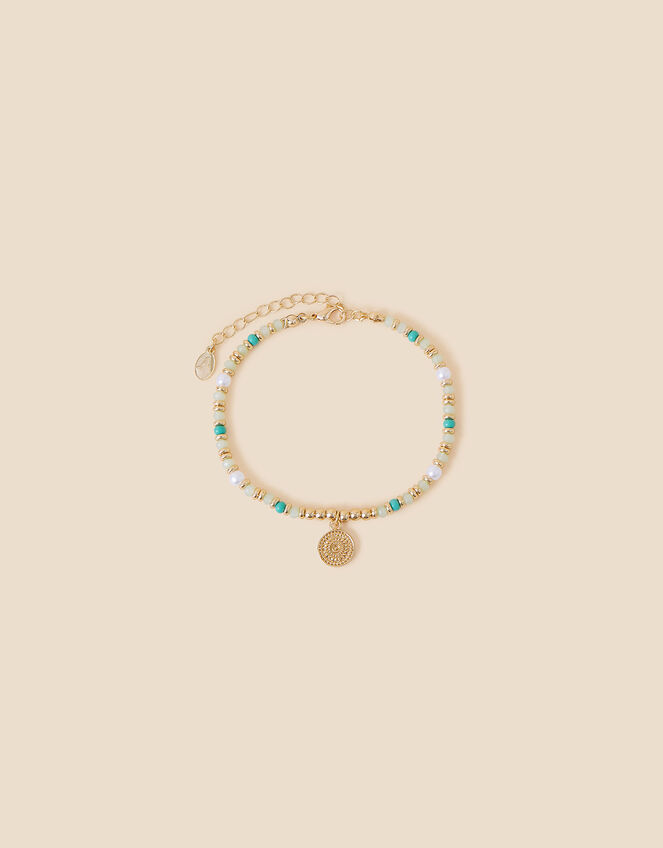 Beaded Coin Charm Anklet, , large