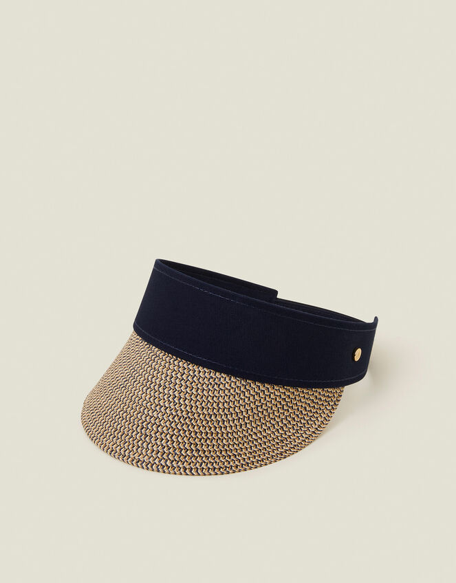 Straw Sun Visor Navy, , large