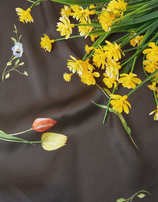 Large Floral Satin Square Scarf, , large