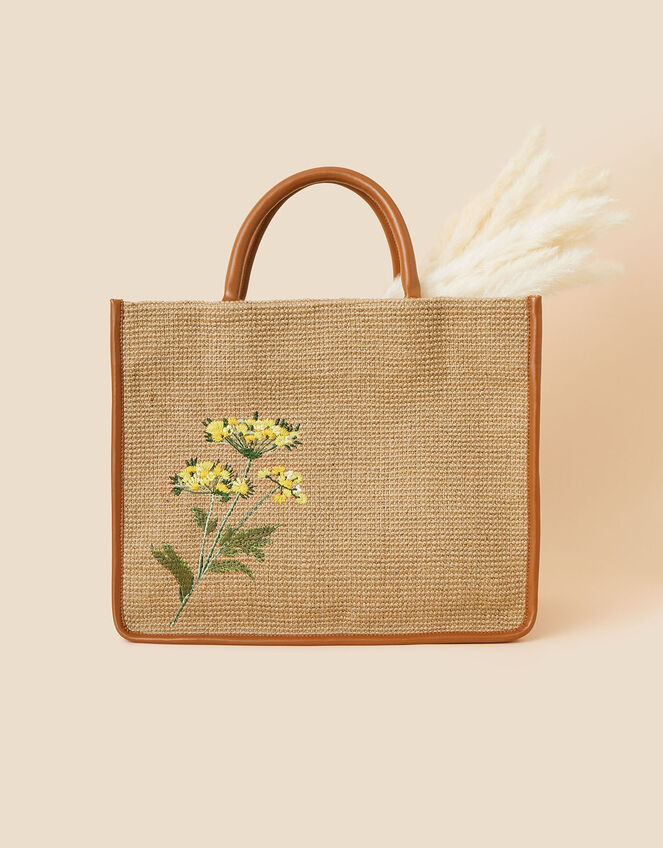 Large Embroidered Jute Handheld Bag, , large