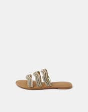 Beaded Triple Strap Sandals, Gold (GOLD), large