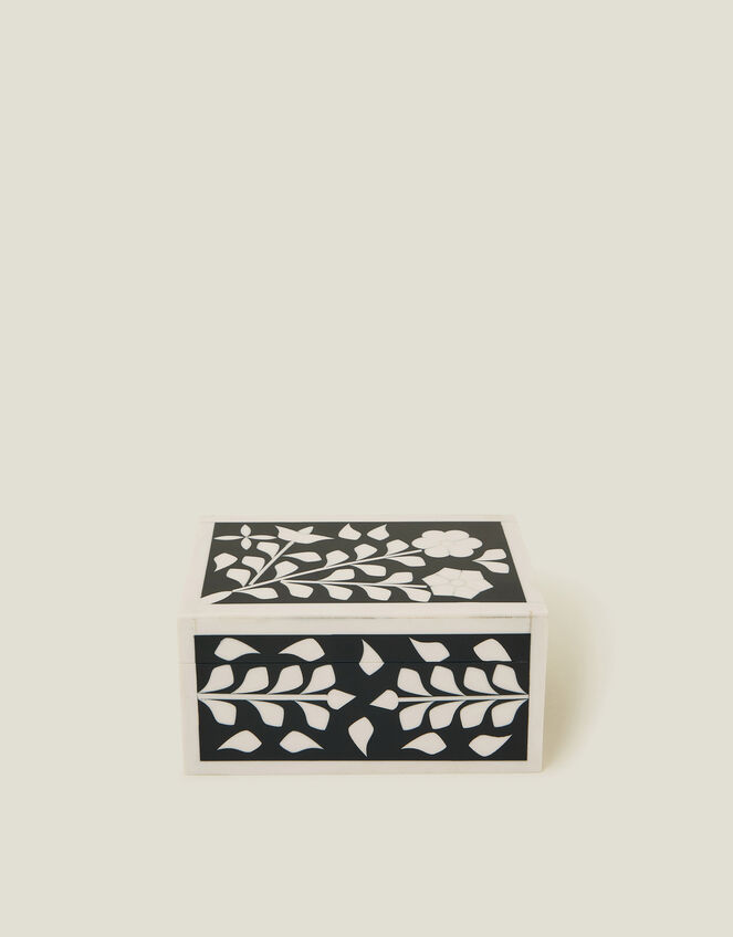 Floral Inlay Resin Trinket Box Navy, , large