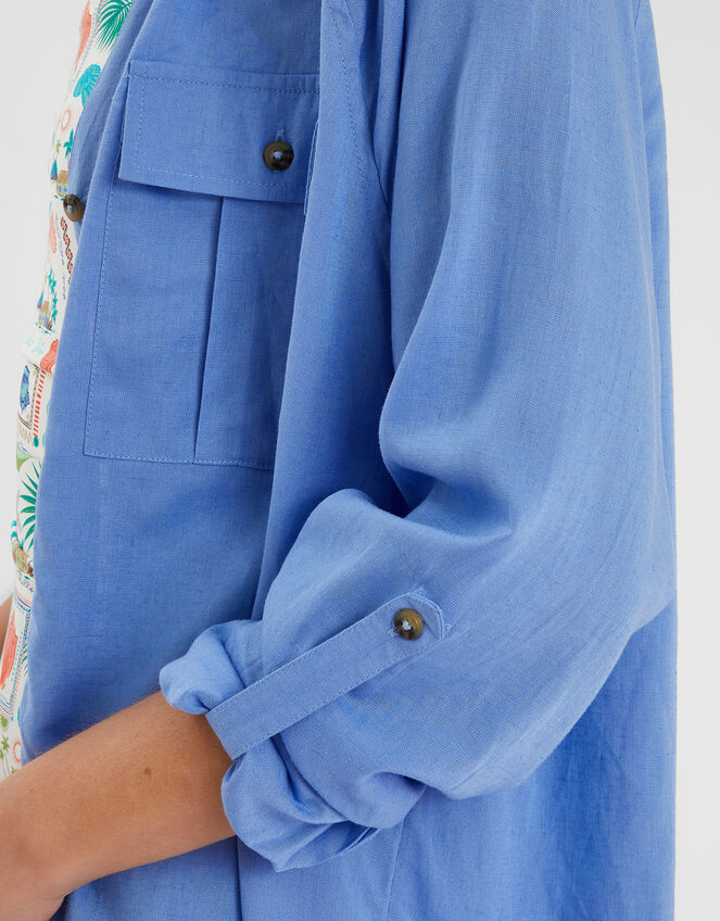 Long Sleeve Beach Cover Up Shirt, Blue (PALE BLUE), large