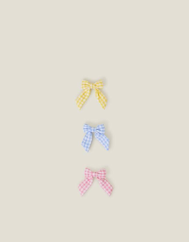 3-Pack Girls Gingham Bow Hair Clips, , large