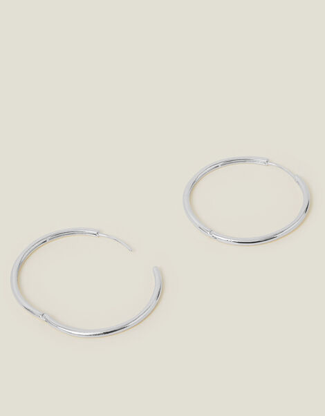 Sterling Silver-Plated Hoop Earrings, , large