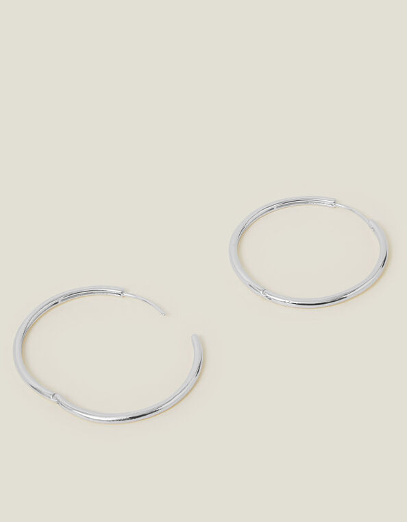 Sterling Silver-Plated Hoop Earrings, , large
