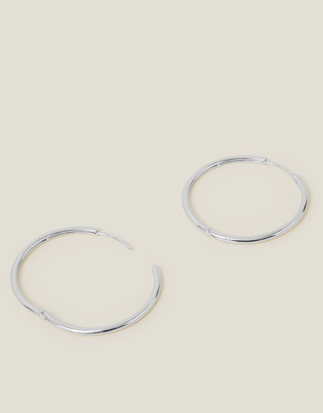 Sterling Silver-Plated Hoop Earrings, , large