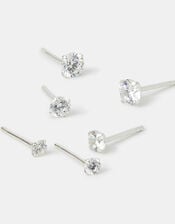 3-Pack Crystal Sterling Silver Stud Earrings, , large