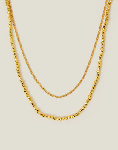 14ct Gold-Plated Layered Bead Chain Necklace, , large