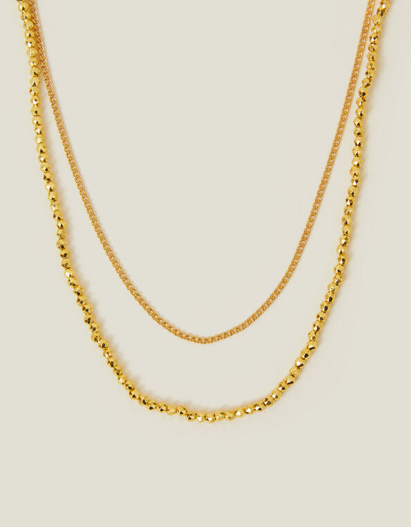 14ct Gold-Plated Layered Bead Chain Necklace, , large