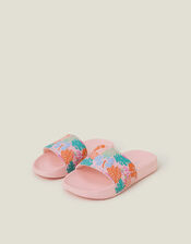 Girls Tropical Print Sliders, Multi (BRIGHTS MULTI), large