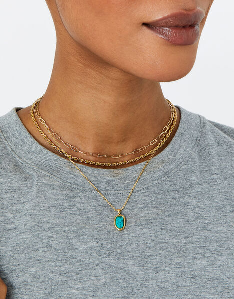 Gold-Plated Irregular Healing Stone Turquoise Necklace, , large