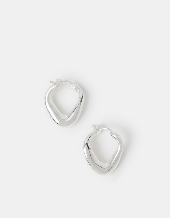 Sterling Silver-Plated Oval Hoop Earrings, , large