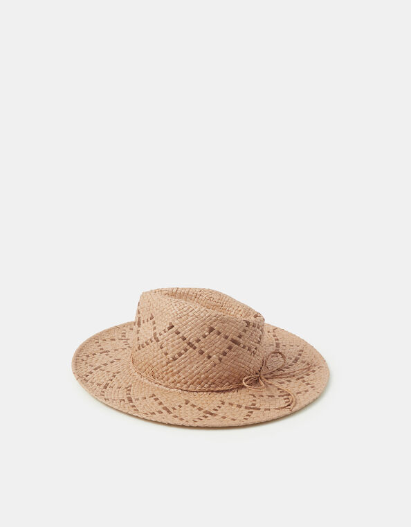 Woven Straw Fedora Hat, , large