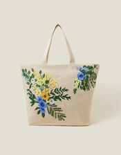 Floral Embroidered Beach Bag, , large
