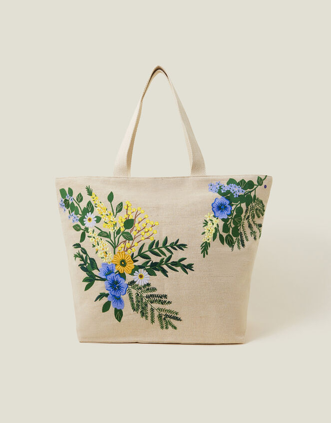 Floral Embroidered Beach Bag, , large