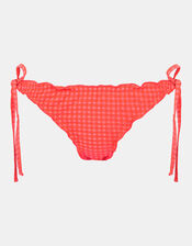 Frilly Seersucker Tie Bikini Bottoms, Orange (CORAL), large