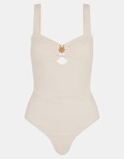 Sun Buckle Shaping Swimsuit, Ivory (IVORY), large