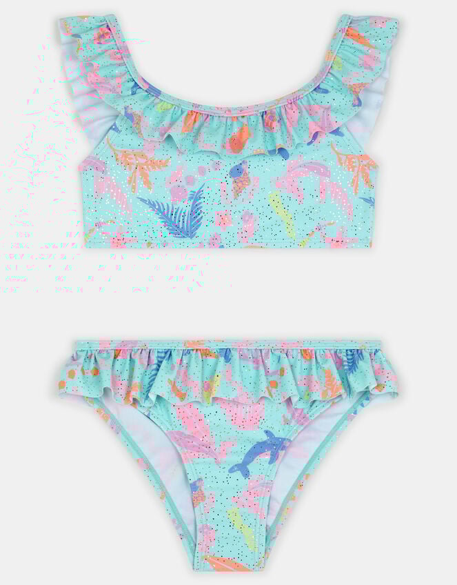 Girls Sparkle Sealife Frill Bikini Set, Multi (PASTEL MULTI), large