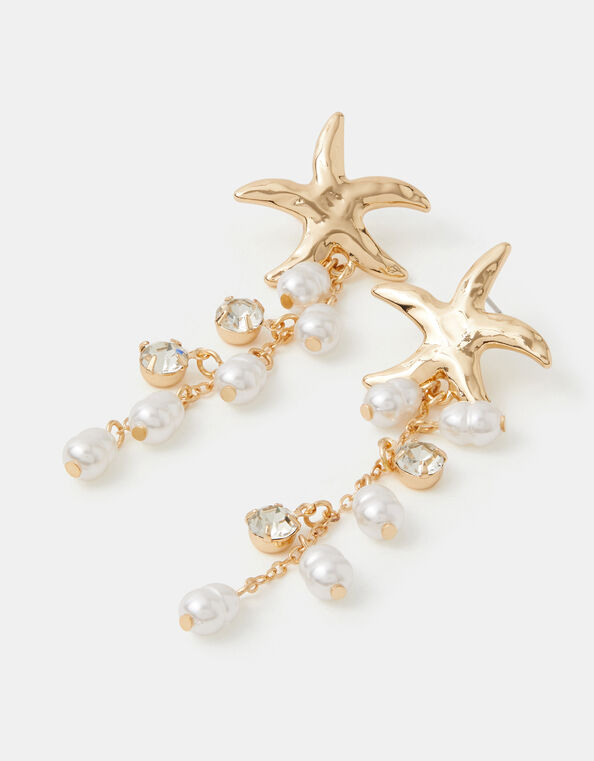 Starfish Pearl Drop Earrings, , large