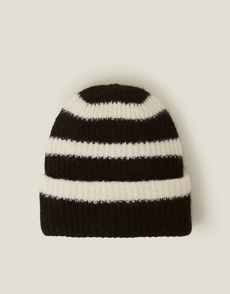 Stripe Rib Knit Beanie Hat, , large