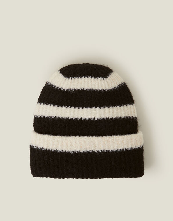 Stripe Rib Knit Beanie Hat, , large