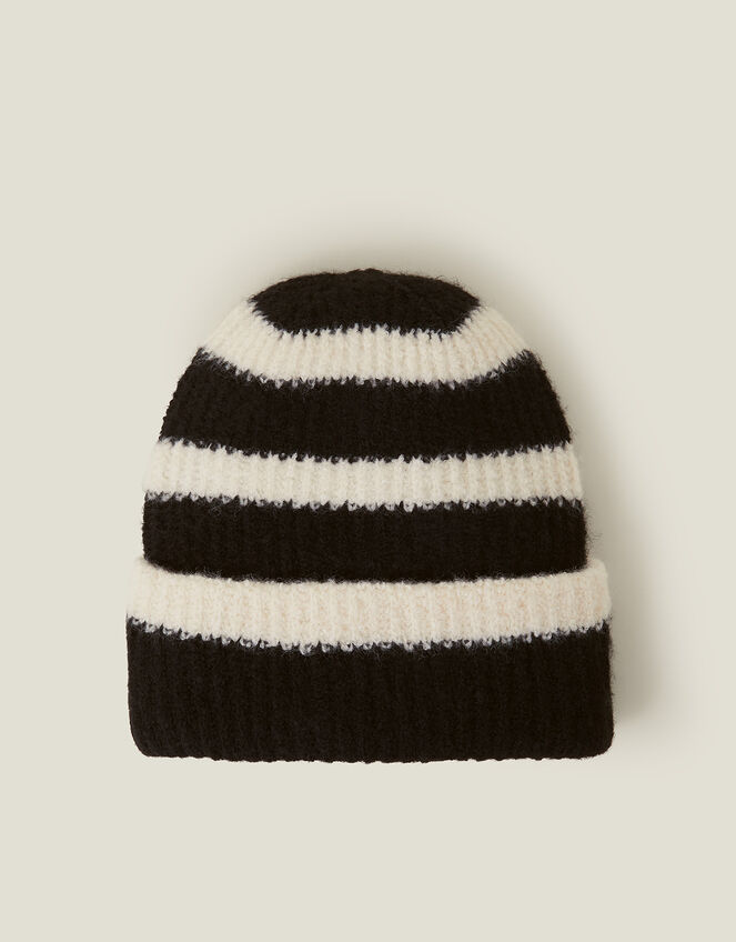 Stripe Rib Knit Beanie Hat, , large