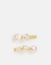 2-Pack Girls Mini Gemstone Bow Hair Clips, , large