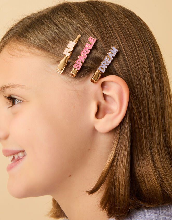 3-Pack Girls Slogan Hair Slides, , large
