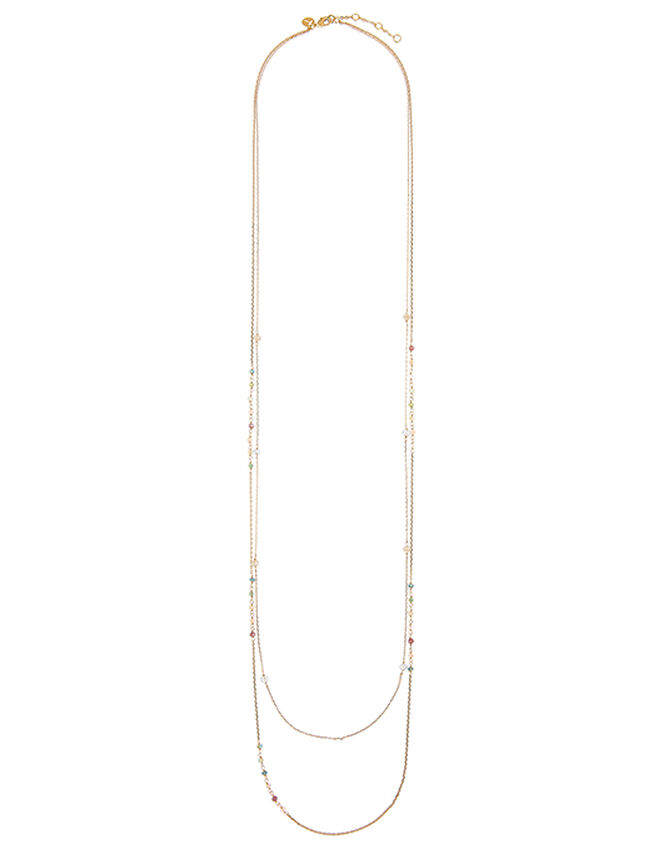 Gold-Plated Layered Chain Gem Rope Necklace, , large