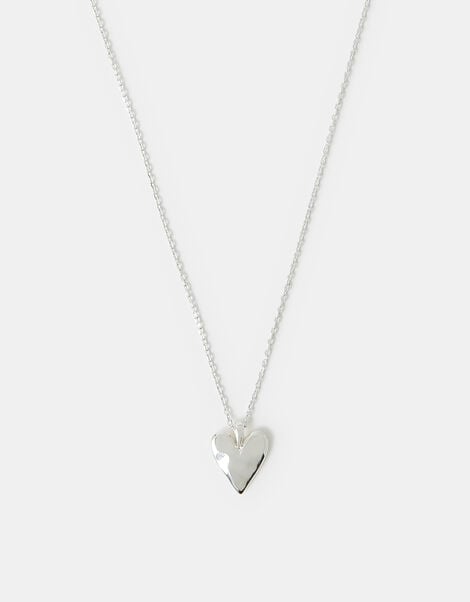 Sterling Silver-Plated Molten Heart Pendant Necklace, , large