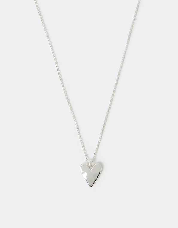 Sterling Silver-Plated Molten Heart Pendant Necklace, , large